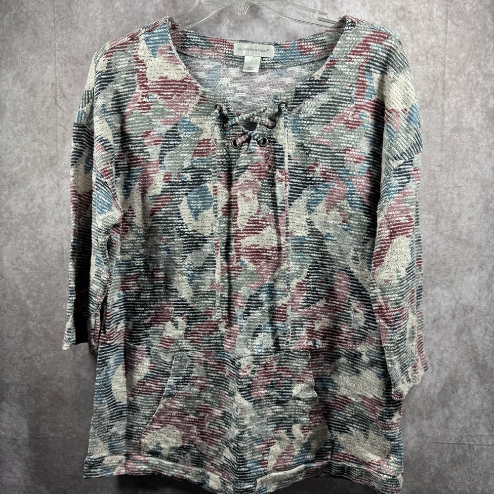 Christopher & Banks Women’s Large Multicolor 3/4 Sleeve V-neck Top